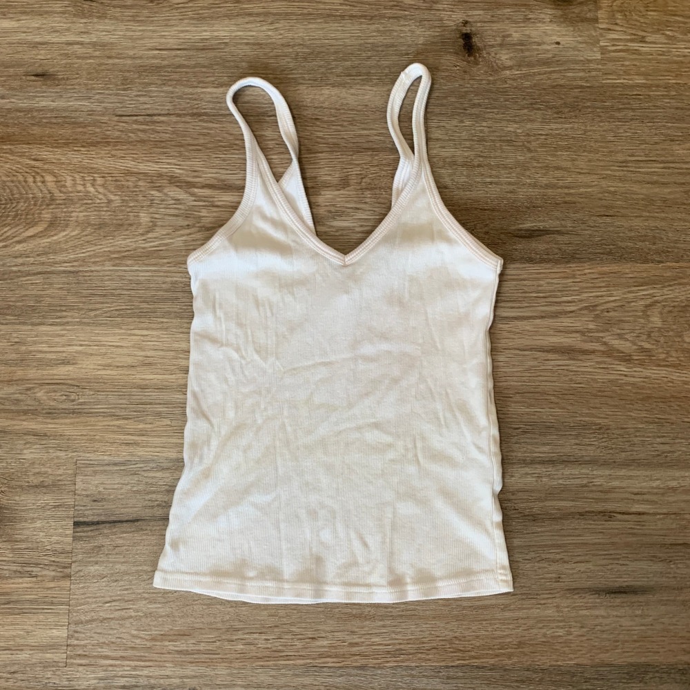 Massimo Dutti White Ribbed V-Neck Tank Top Spaghetti Strap XS Portugal 6814